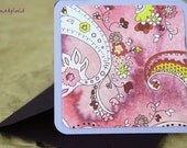 Blank Mini Card set of 10, Cute Floral on Lilac with Eggplant Envelopes Handmade Paper Goods by mad4plaid on Etsy