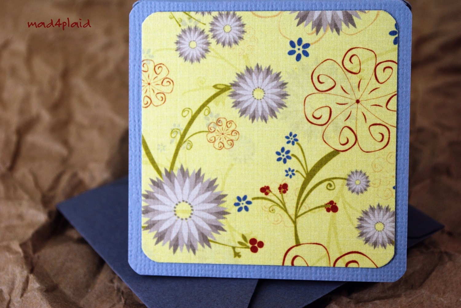 Blank Mini Card Set of 10, Cheery Yellow Floral on Soft Gray, Dark Gray Envelopes, Handmade Paper Goods by mad4plaid on Etsy
