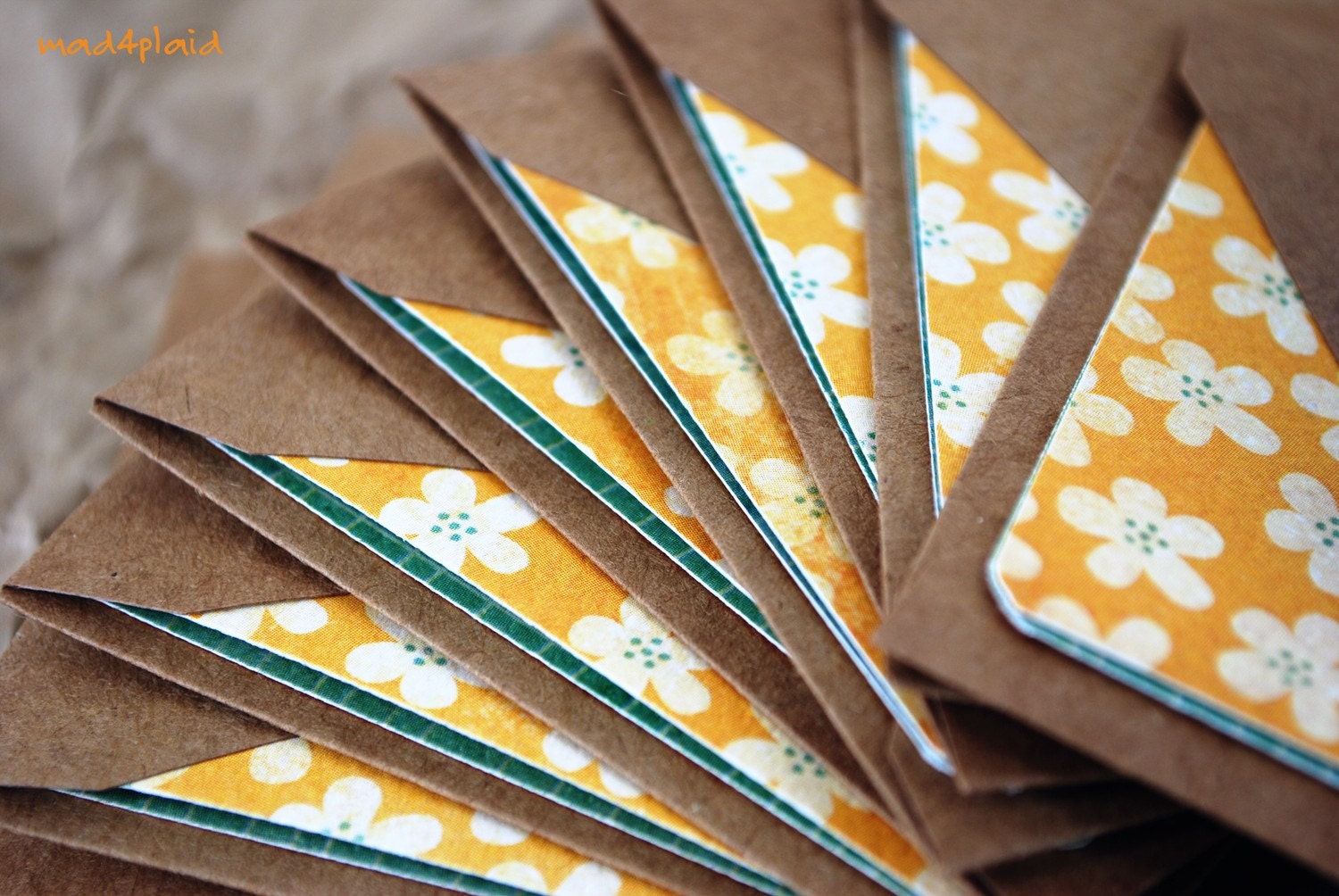 Blank Mini Card Set of 10, Mini Watercolor Floral Design with Contrasting Graphic on the Inside, Handmade Paper Goods by mad4plaid on Etsy