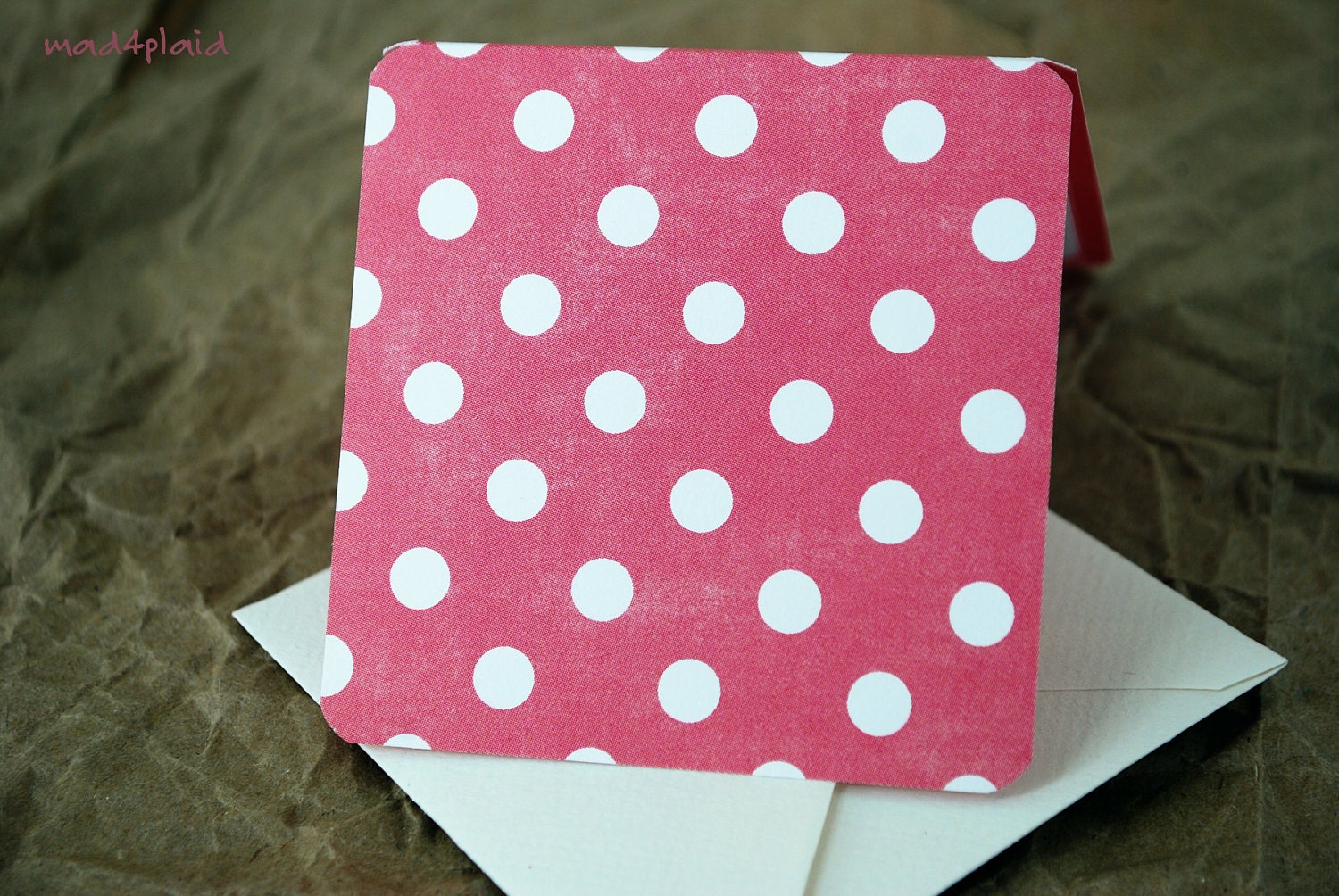 Blank Mini Card Set of 10, Polka Dots with Contrasting Stripe, Light Cream Envelopes, mad4plaid on Etsy