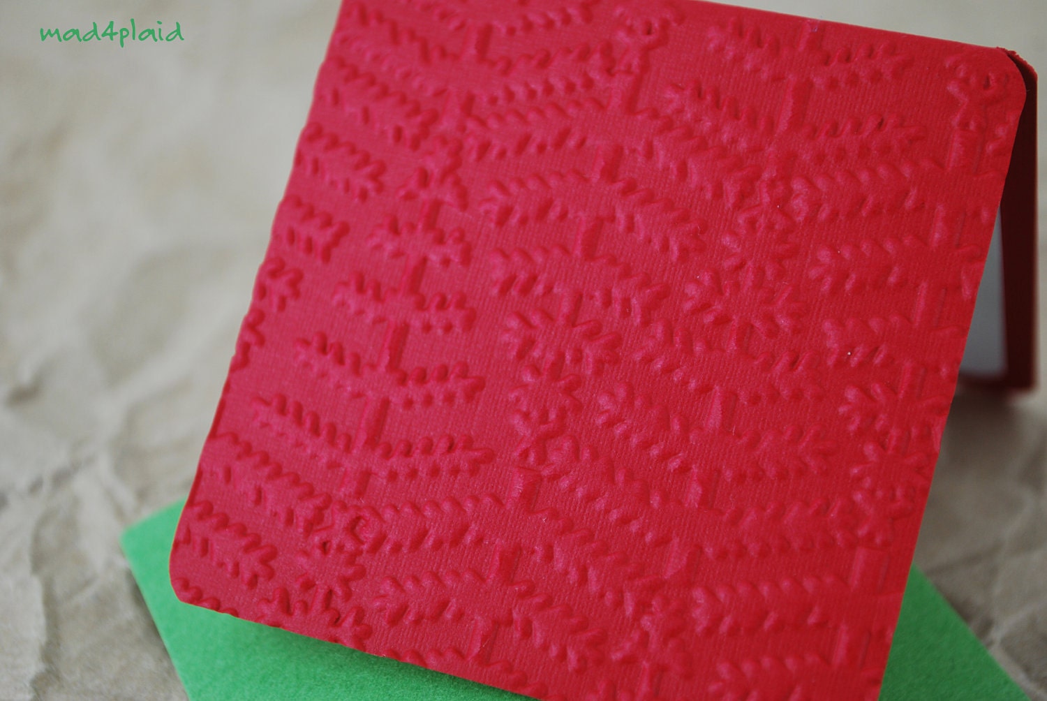 Blank Mini Holiday Card Set of 10, Embossed Tree Design on Bright Red, Bright Green Envelopes, mad4plaid