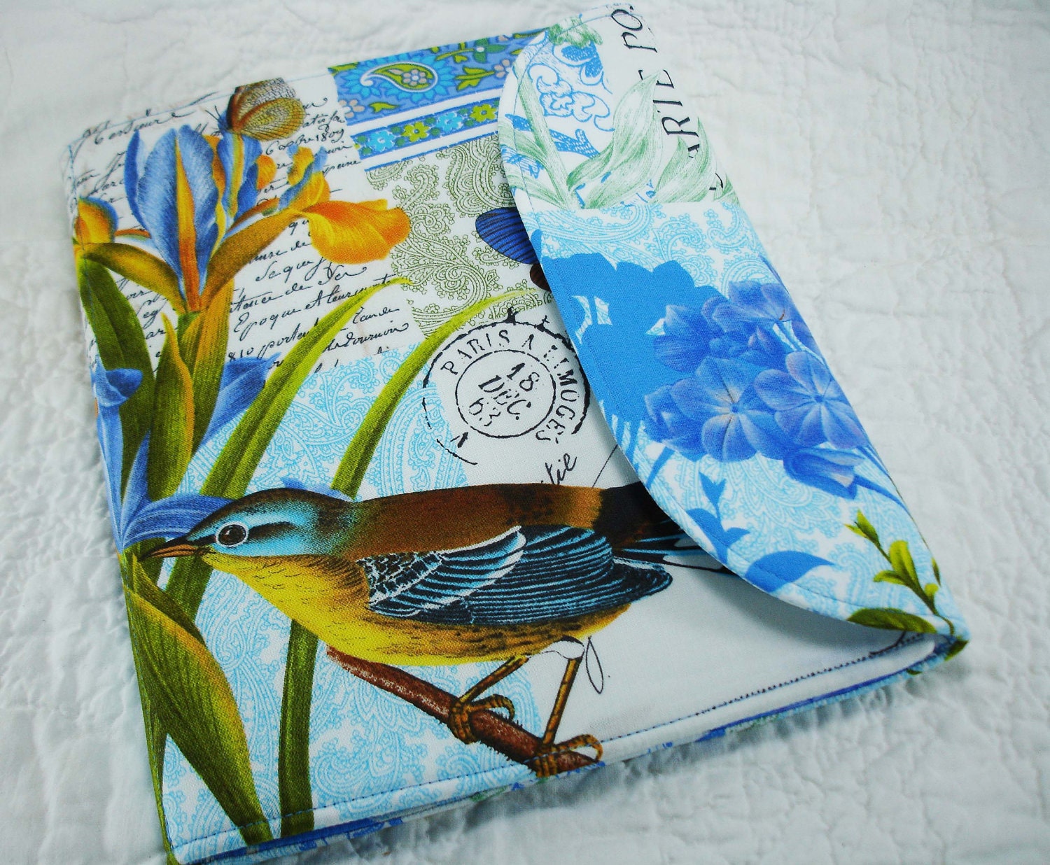 iPad 3 Cover- iPad Cover - iPad 2 Cover - French Journal - Birds Butterflies Blue