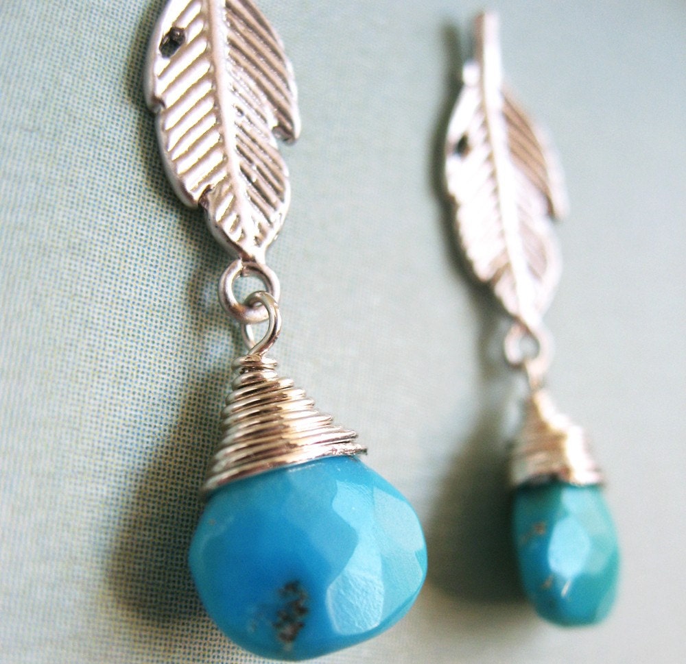 Leah Earrings - Sleeping Beauty turquoise briolettes, sterling silver wire, silver plated