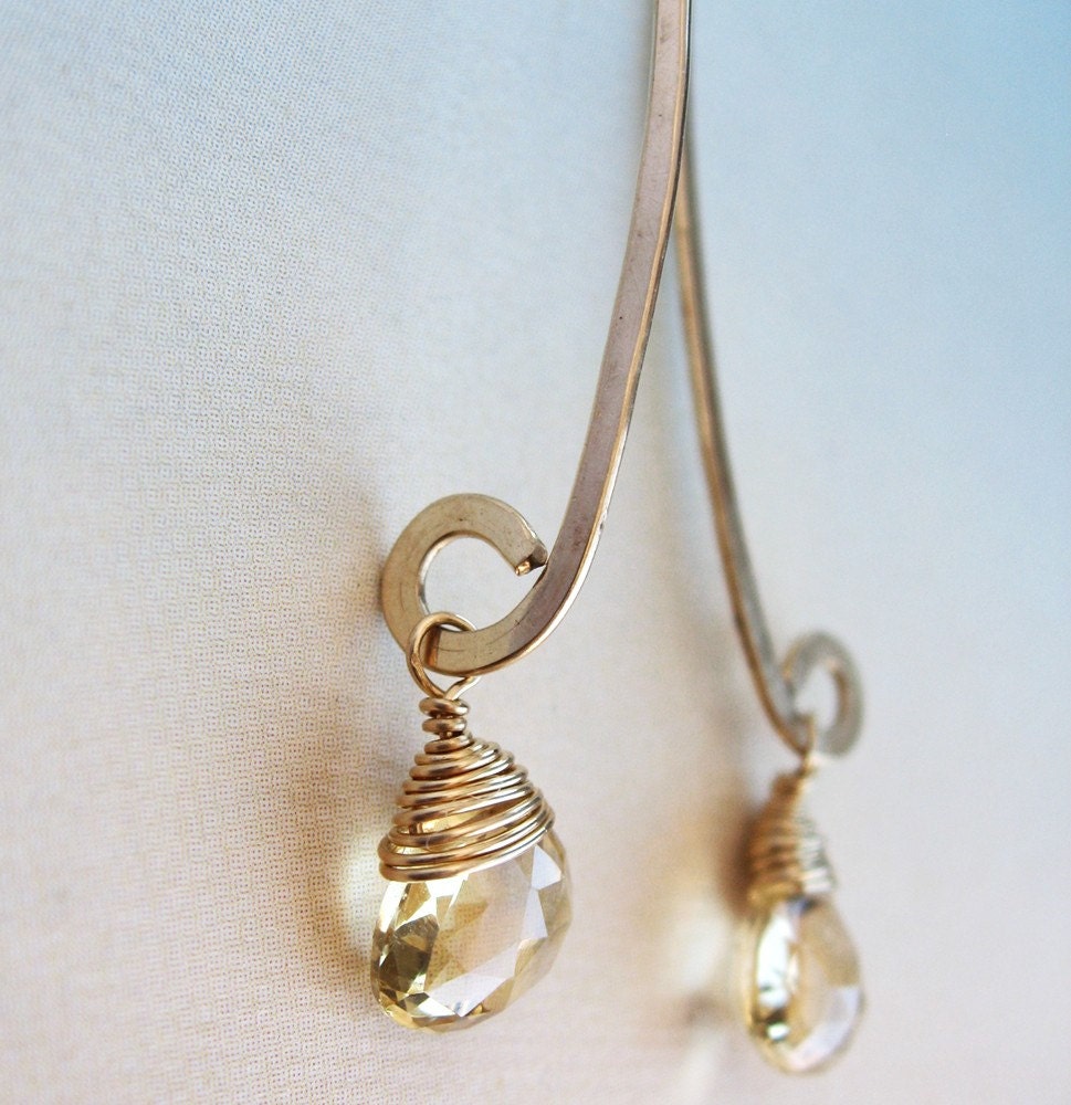Citron Earrings - citrine, gold filled wire