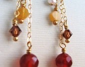 Sienna Earrings - carnelians, Swarovski crystal, pearls, glass, gold filled