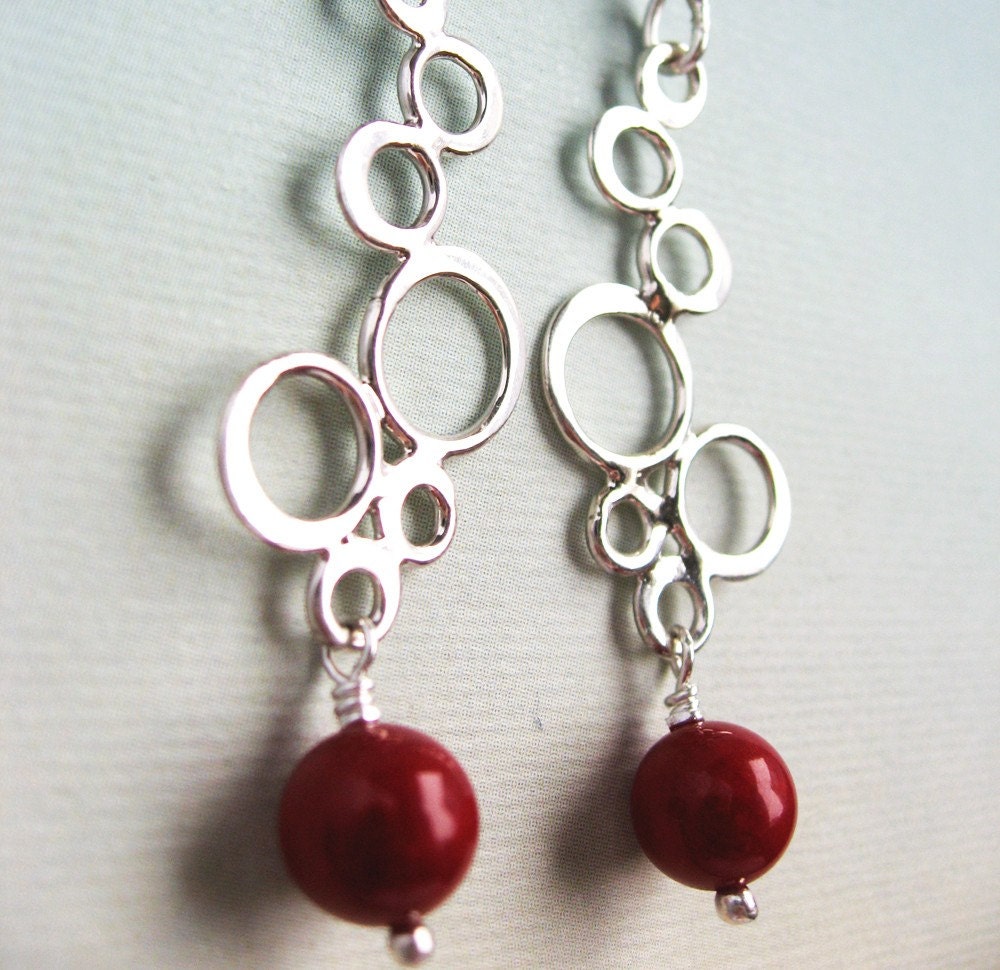 Ponyo Earrings - coral, sterling silver (Miyazaki inspired)