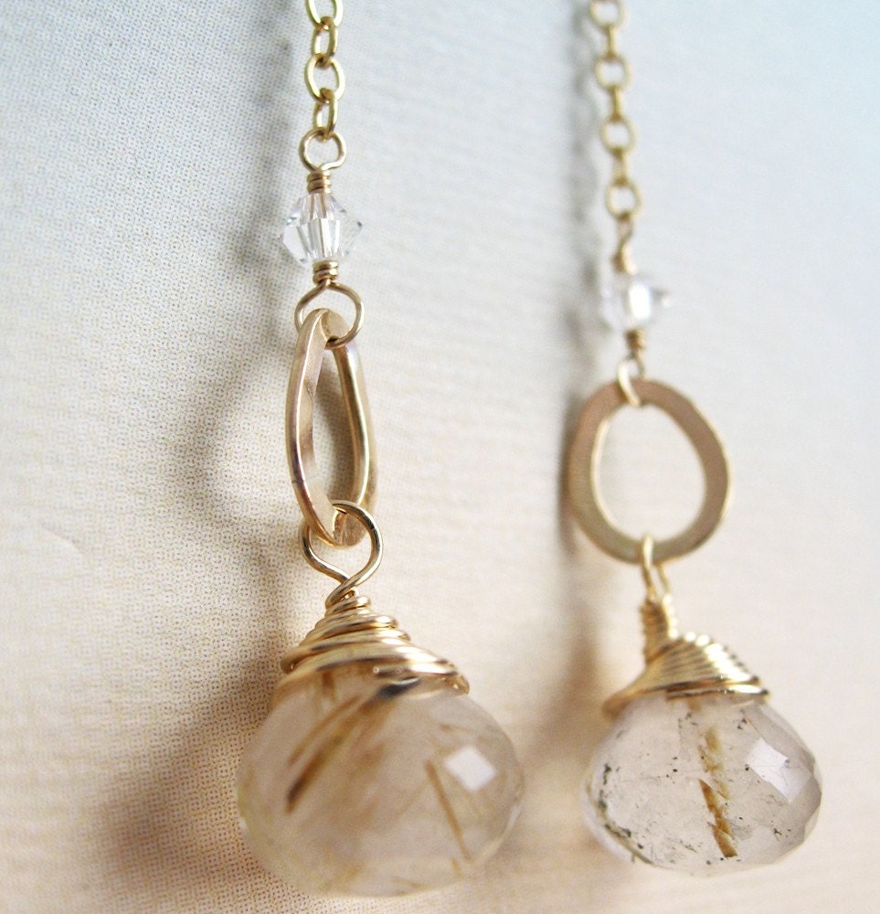 Rachel Earrings - faceted rutilated quartz, swarovski crystal, gold filled