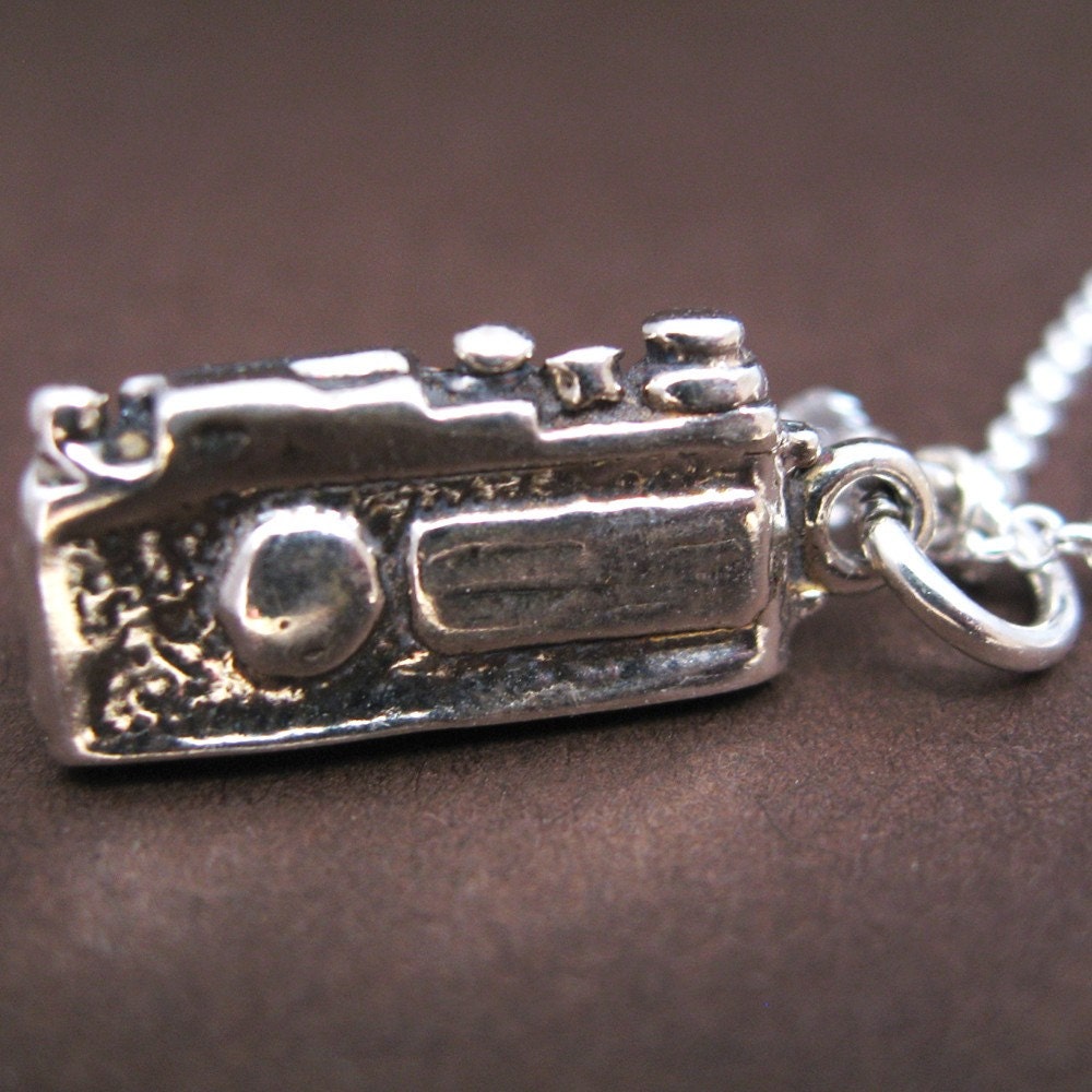 Annie Necklace - sterling silver camera charm, sterling silver chain, Swarovski crystals, glass