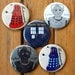 Doctor Who button set - pinback button pack - sci-fi buttons - Tardis - Dalek - Cyberman Button Pack
