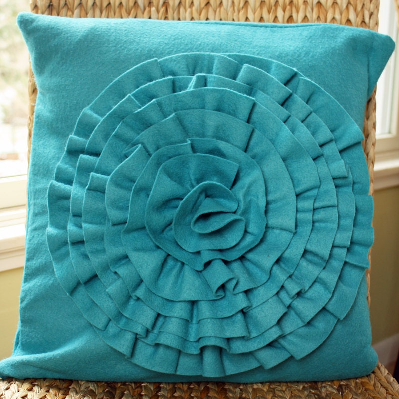 DIY Kit - Wool Felt Rosette Pillow Cover - Your Choice of Color