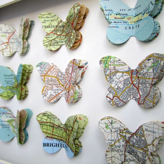 Our Travels - Custom Vintage Map Butterfly Art