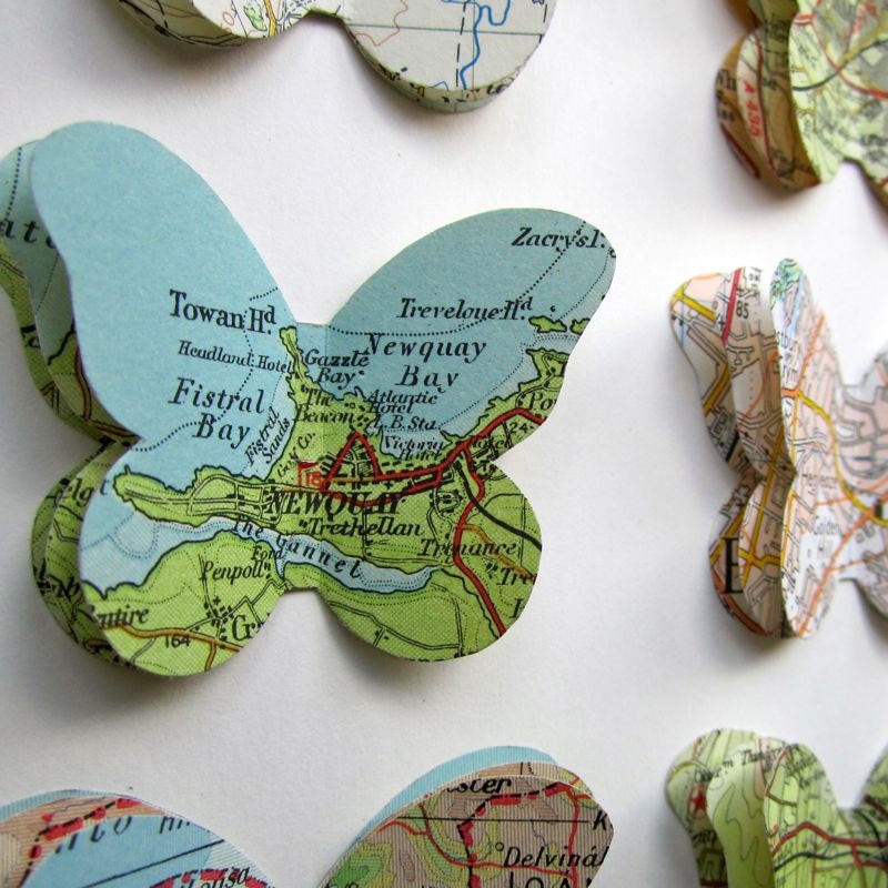 Our Travels - Custom Vintage Map Butterfly Art