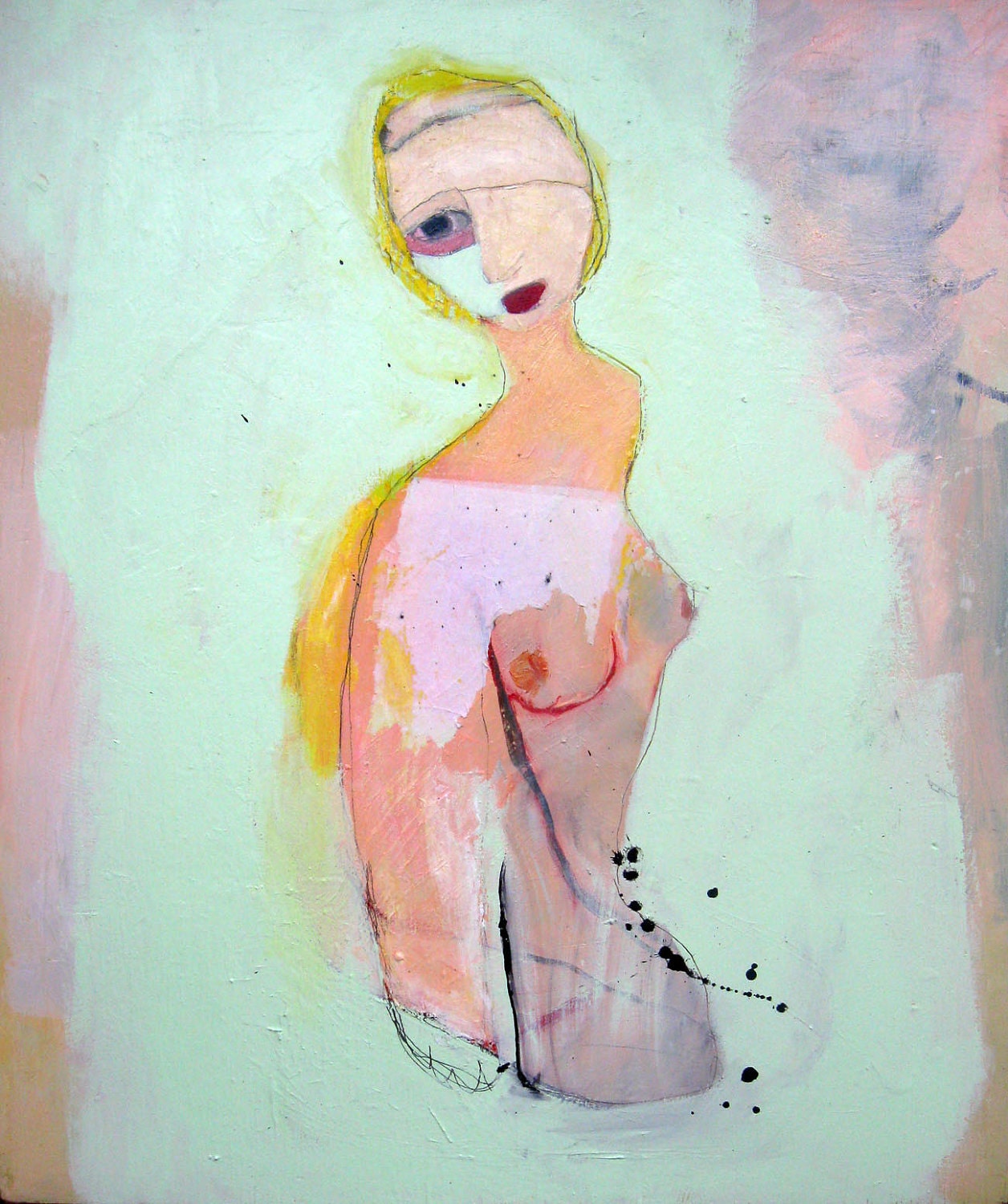 reserved. The Last Cow, Original abstract nude mixed media on wood