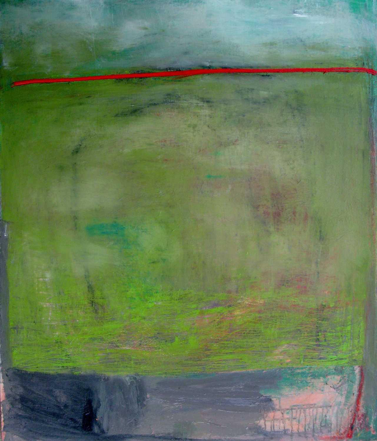 Green Abstract Landscape, Original oil painting on canvas