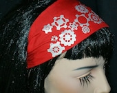 SteamPunk Silver Gears Red Headband MTCoffinz