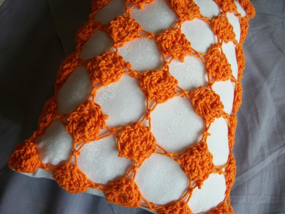 Halloween :  Orange Donuts Crocheted Pillow