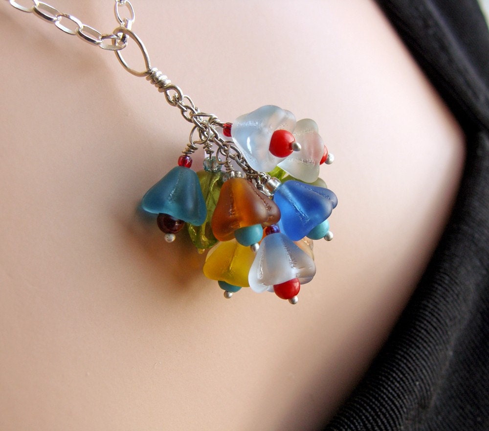 Posie Necklace Earrings Sterling Gemstones Glass