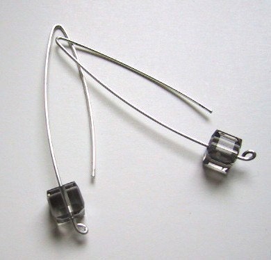 Smokey gray crystal cube sterling silver earrings