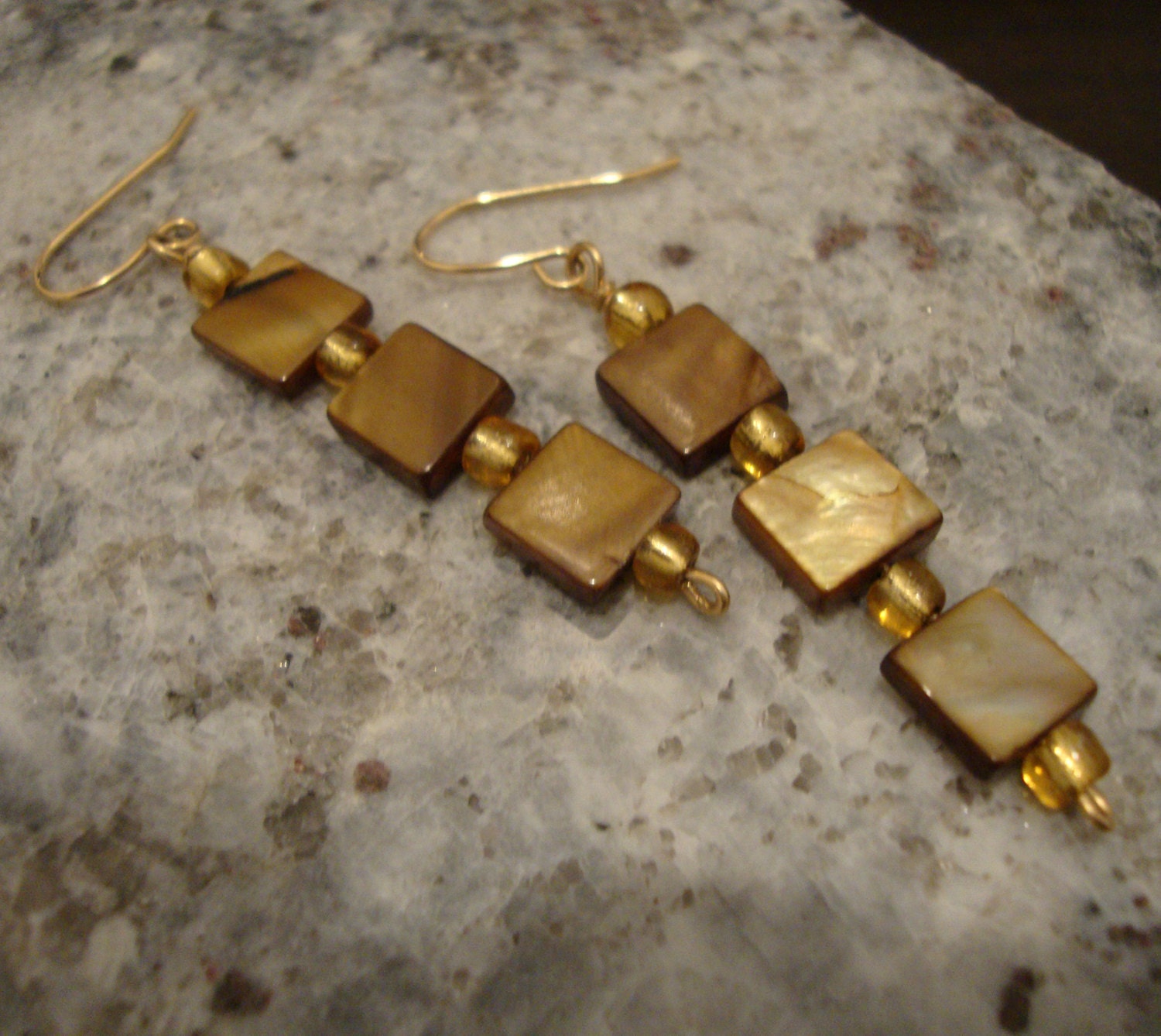 Caramel cubes 14k gold fill square shell earrings
