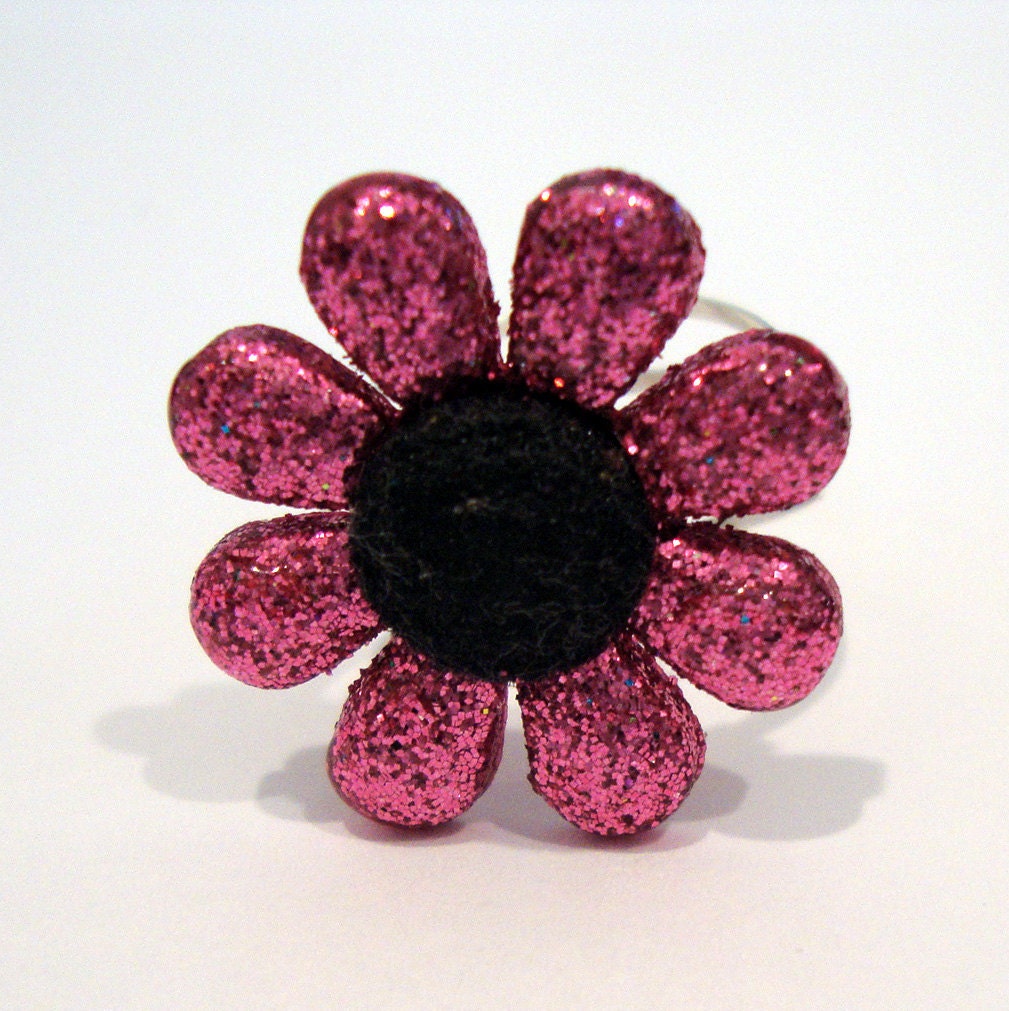 Glitter Daisy Flower Sterling Silver Ring