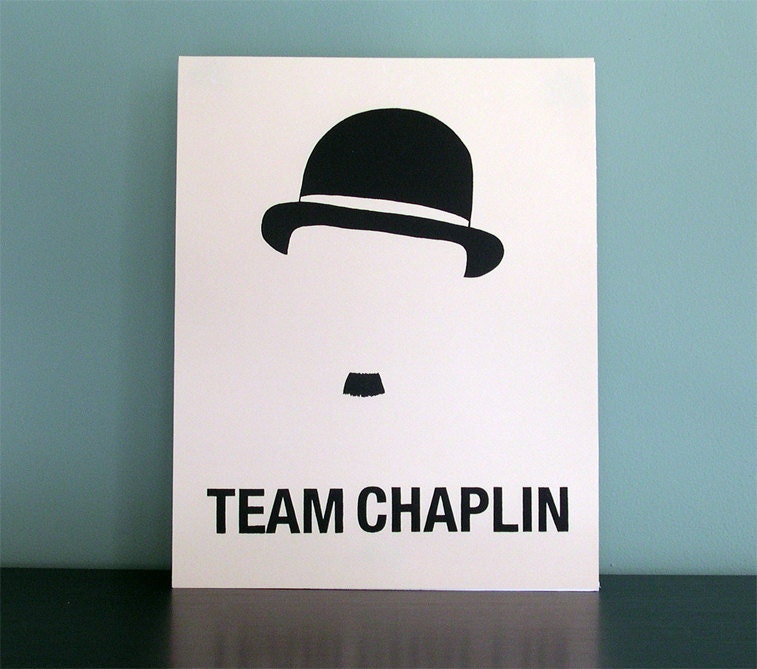 Team Chaplin -- Charlie Chaplin 11x14 Original Screenprint Black and White Artwork