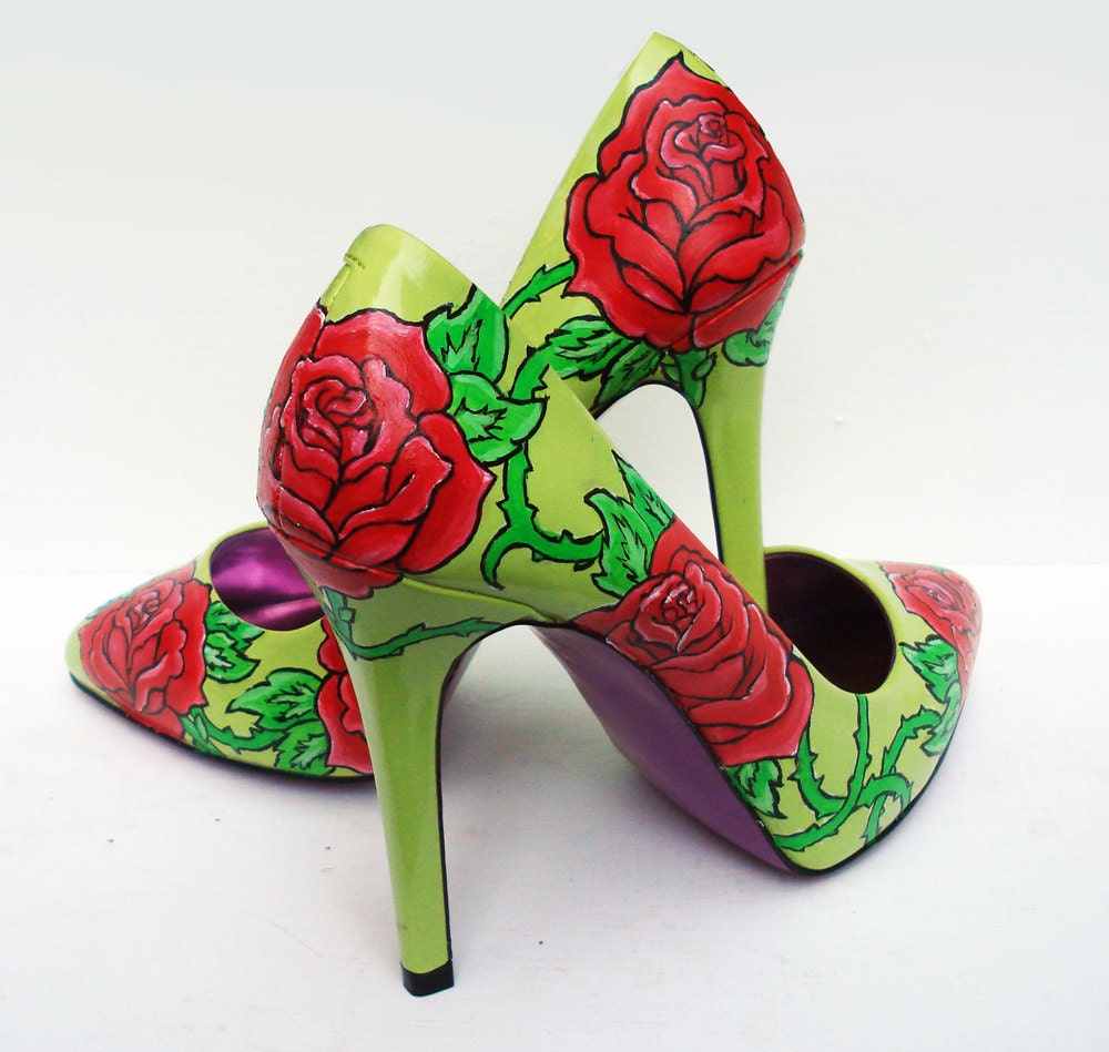 Hand painted heels - Rose and Thorns, customize your shoes - Kezbirdie