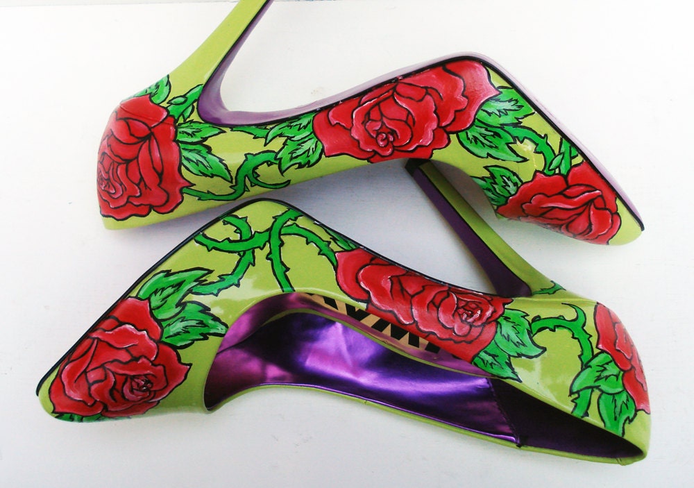 Hand painted heels - Rose and Thorns, customize your shoes - Kezbirdie