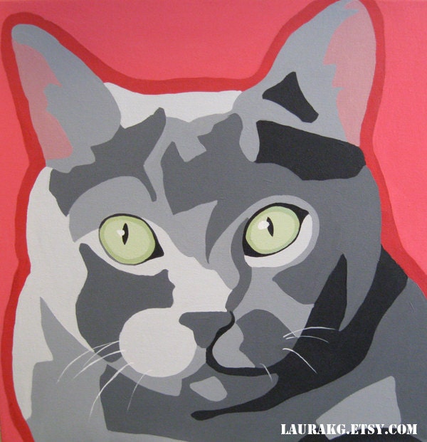 Custom 12x12 Pop Art Cat Portrait Painting of Your Pet