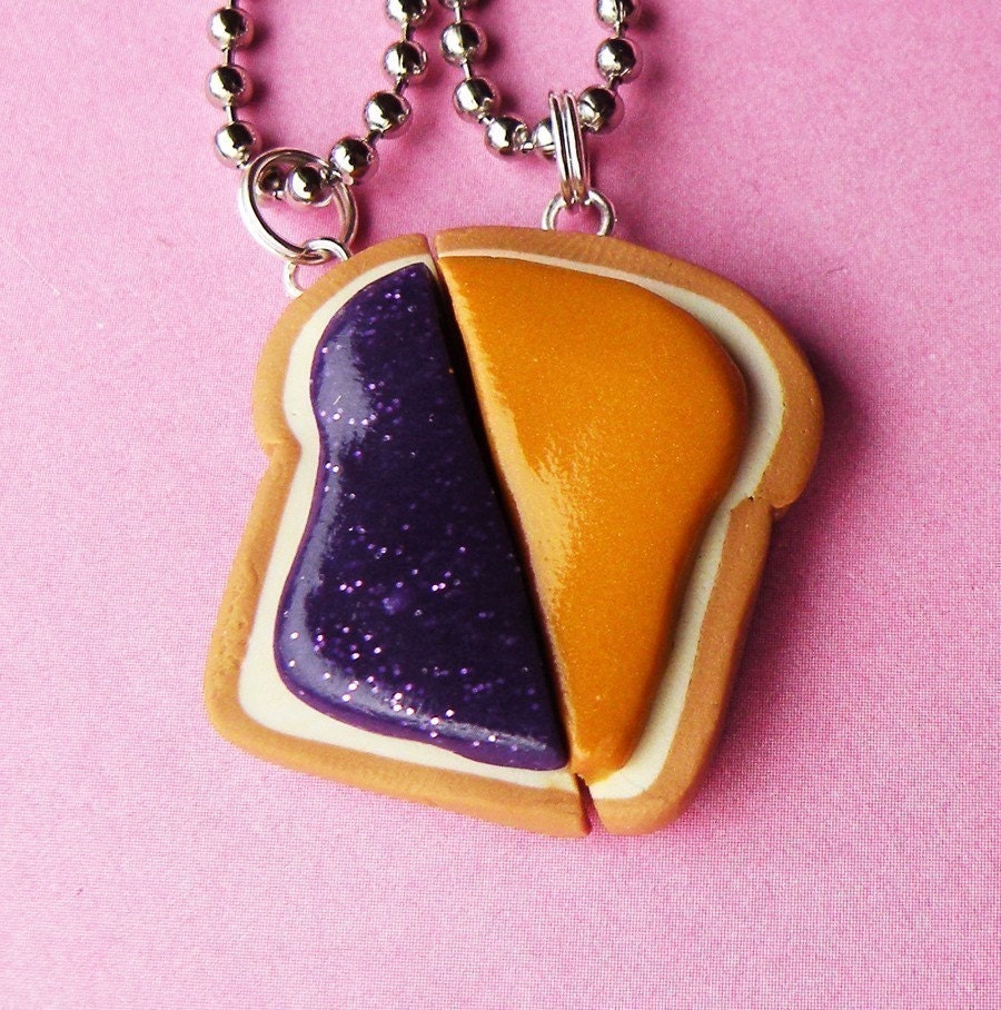 Peanut Butter and Jelly Matching Slice Best Friend Couples Necklaces - Set of 2