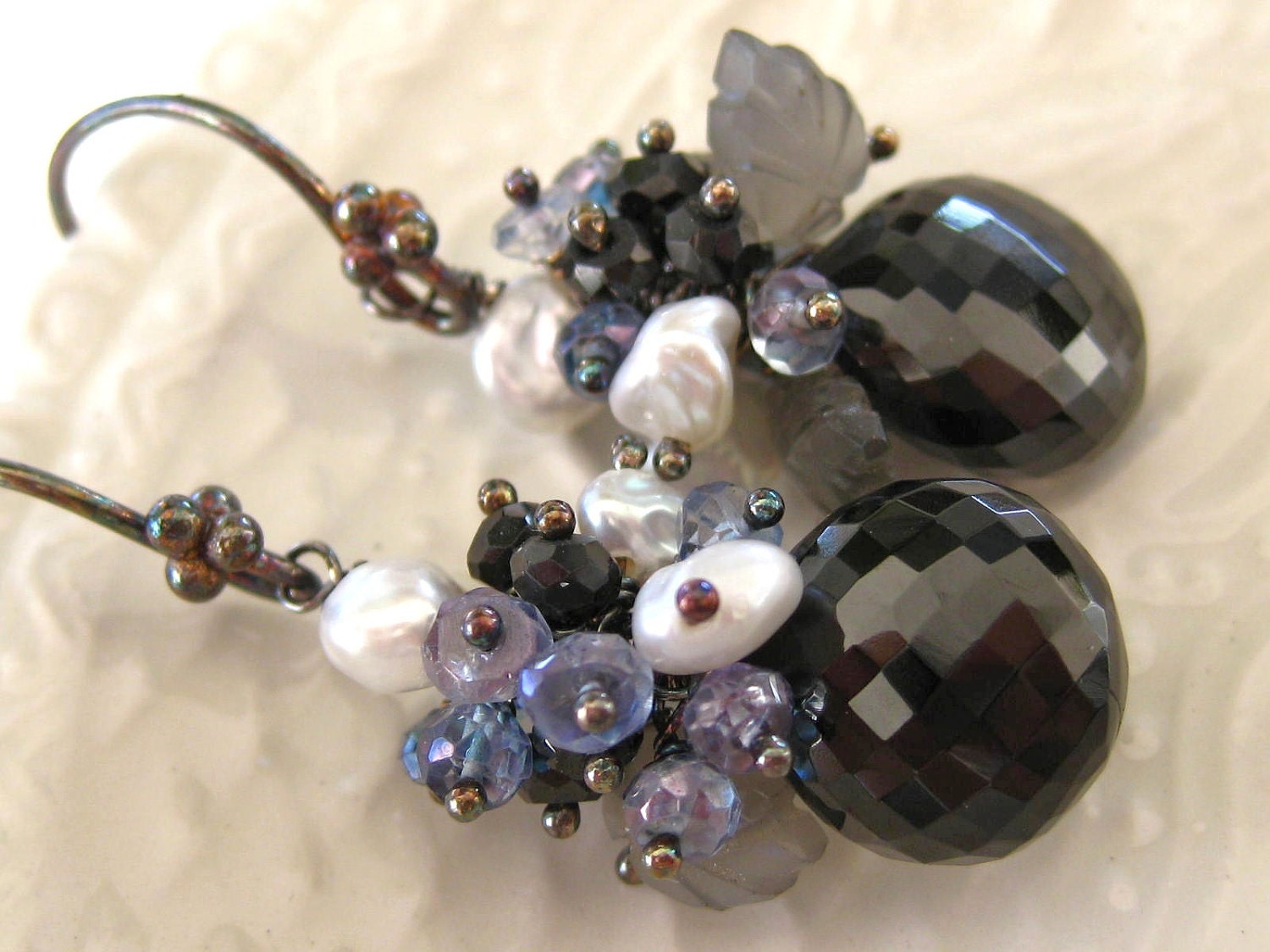 Black Spinel Blue Topaz Earrings-La Sorciere
