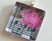 MUSIC WITH ROSES - Glass Tile Pendant - Buy 2 Pendants Get 1 Free