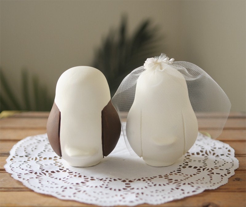 Custom Wedding Cake Topper - Large Hand Painted Love Birds with Painted Bouquet
