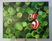 Hide and Seek - Original Painting of Clown Fish - 8x10 Canvas Board