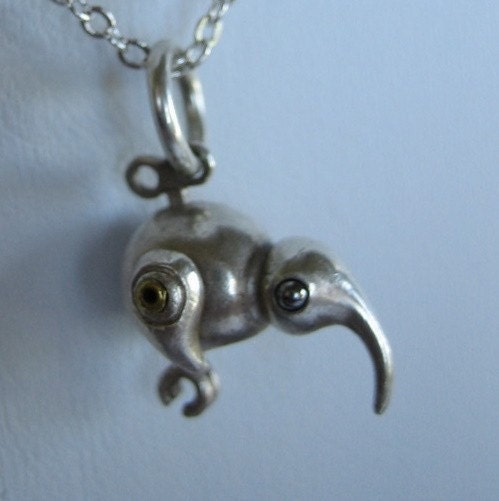 steampunk robot  ROBOKIWI solid sterling silver 60cm silver vermeil cable chain