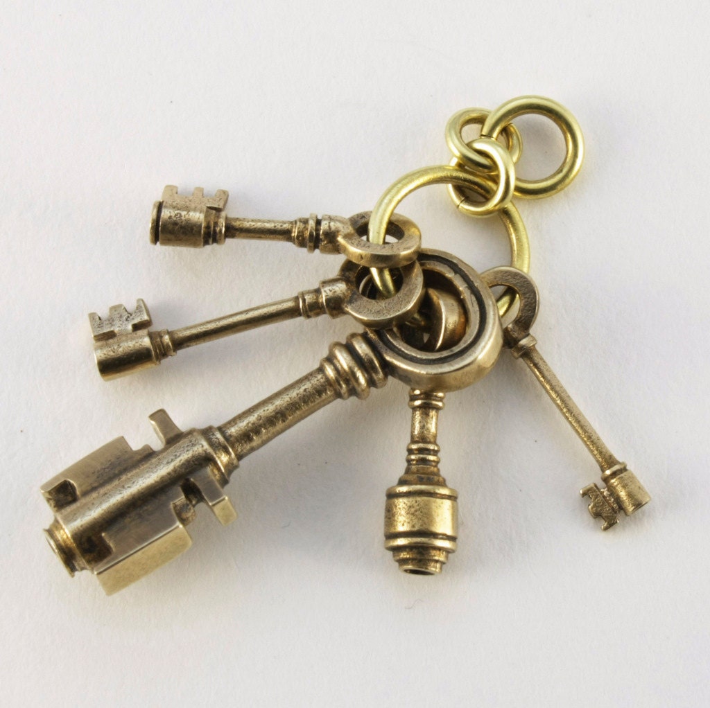 Key necklace STEAMPUNK SKELETON KEYS  quality  and expertise crafted bronze on long antiqued solid brass ball chain