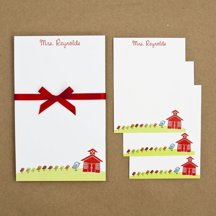 Teacher Stationary Set - Mrs. Bird Teacher School House Stationery Set
