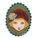 Felt cameo brooch, girl with a cloche hat, Autumn, bronze, teal, auburn, flapper