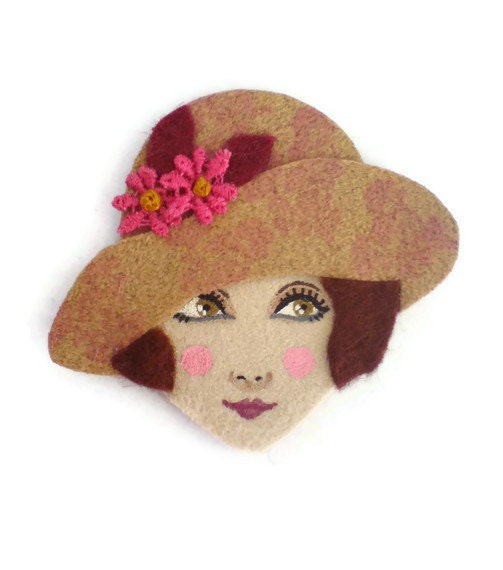 Broadway Girl Fabric Brooch, Felt Brooch, Art Brooch, Wearable Art Jewelry, Mother's Day Gift