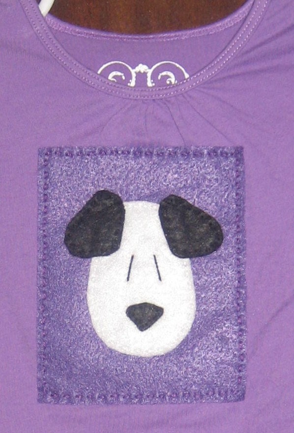 White Dog with Black Ears on Long-Sleeve Purple Tee ( 12 mo.)