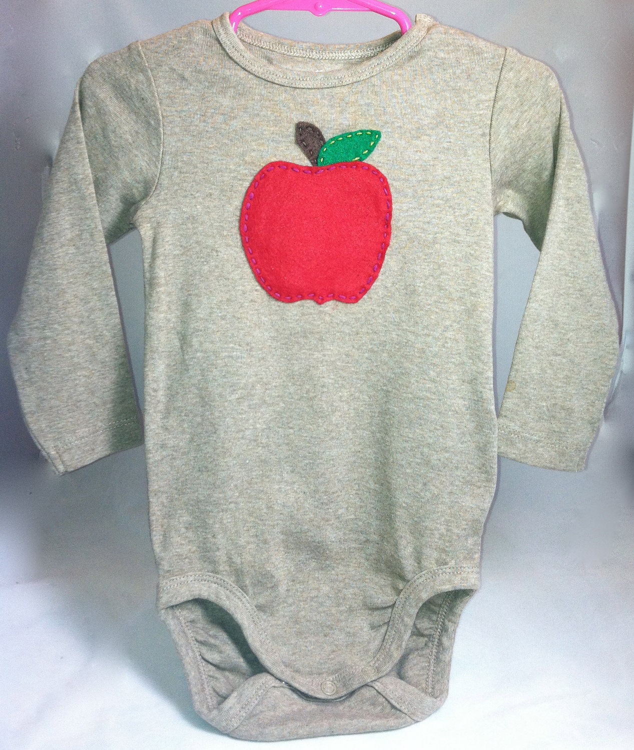 Apple on Light Brown Heather Baby Bodysuit (size 9-12 mo.)