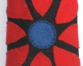Red Sunflower with Blue Center on Black Tissue/Camera Cozy