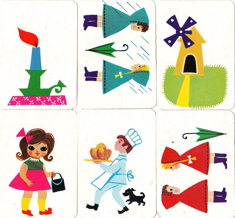 6 Vintage 1960s Children's/Craft French Cards