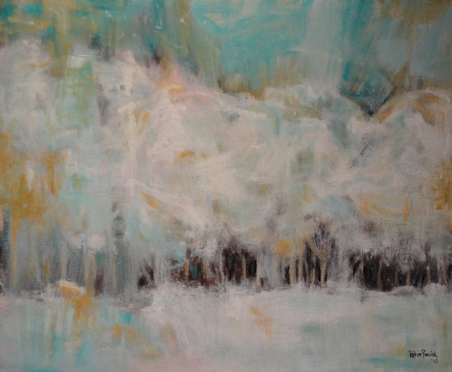 Winter Landscape Painting: 20 x 24 inch Original Acrylic Abstract Canvas Art by Robin Pocisk