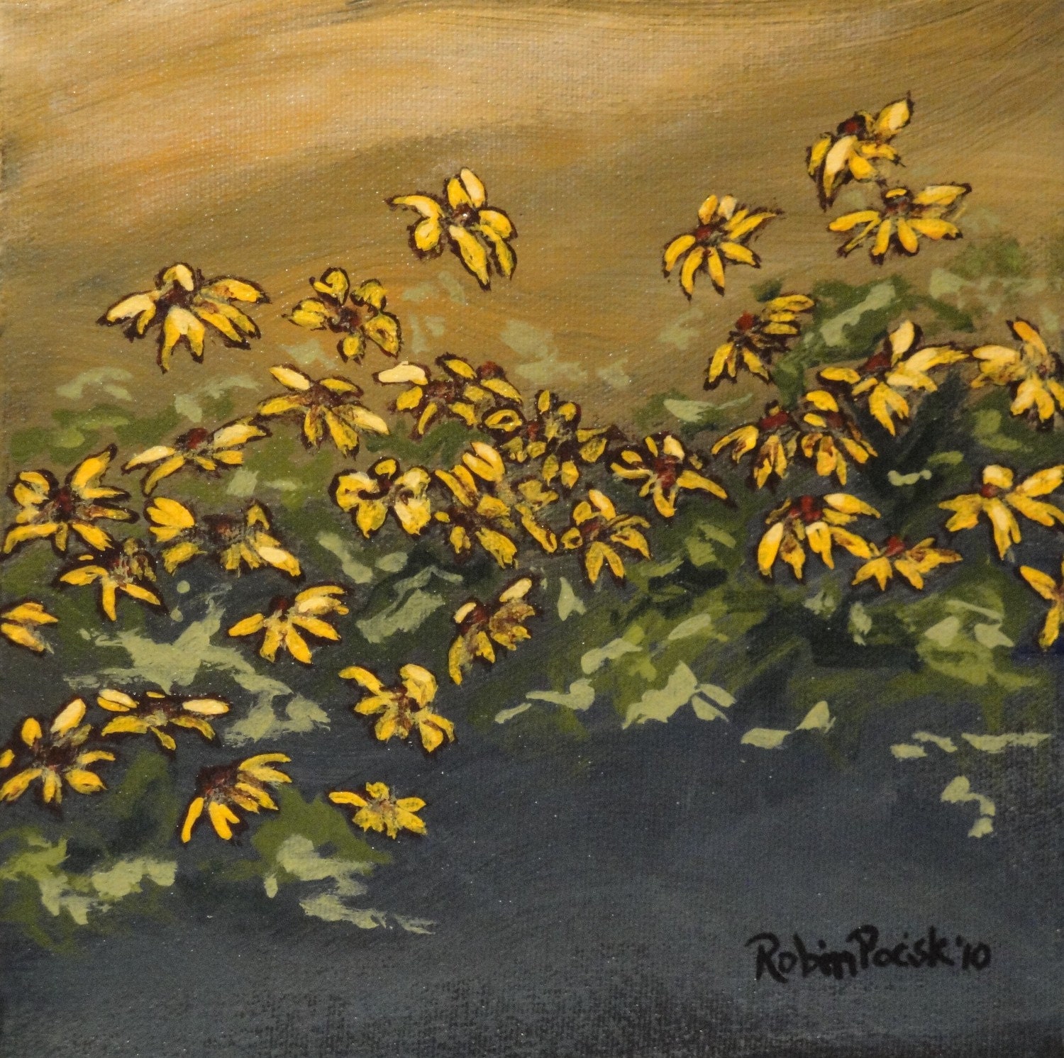 Abstract Floral Painting: 8 x 8 inch Original Acrylic Canvas Art by Robin Pocisk