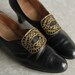 Antique 20s Shoes . Metal Vamp . Leather High Heels . Flapper 1920s