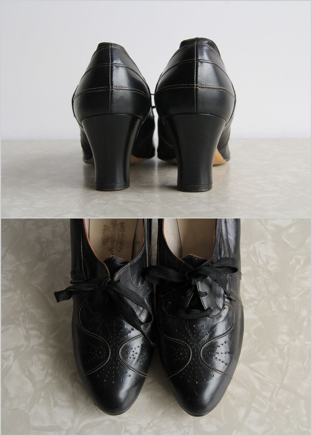 RESERVED Antique 1920s Shoes . High Heels . Black Leather . Flapper Footwear