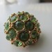 Vintage Buttons - stunning light green rhinestone embellished, gold heavy setting, domed style, estate sale button (1) (lot 1800)