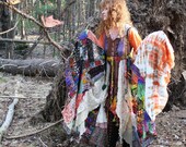 Magical Reconstructed Upcycled Gypsy Fairy Elf Dress Fairy Tale Coat Pixie Patchwork Made to order