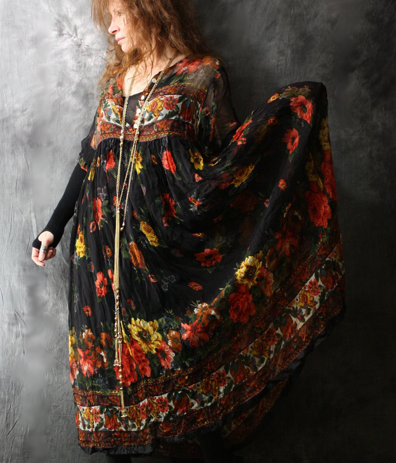 Reserved for Anna Kwon Adjusted Balance listing Vintage 80's Sweet Gypsy Rose Dress. Sheer Hippie India