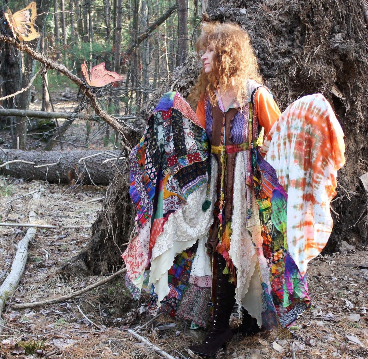 Magical Reconstructed Upcycled Gypsy Fairy Elf Dress Fairy Tale Coat Pixie Patchwork Made to order